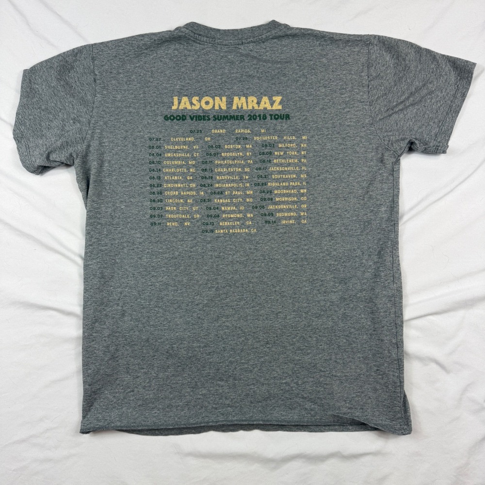 Jason Mraz Good Vibes Summer 2018 Tour T-Shirt Gray Organic Sound Small Concert - Picture 3 of 5
